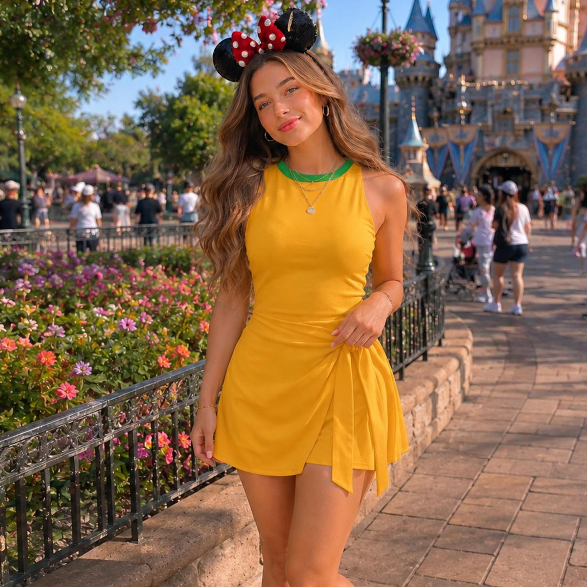Halloween Yellow Dog Wrap Skort Dress, Dog Cosplay Outfit, Yellow Dog Costume Dress, Halloween Trip Outfit, Women Costume Outfit