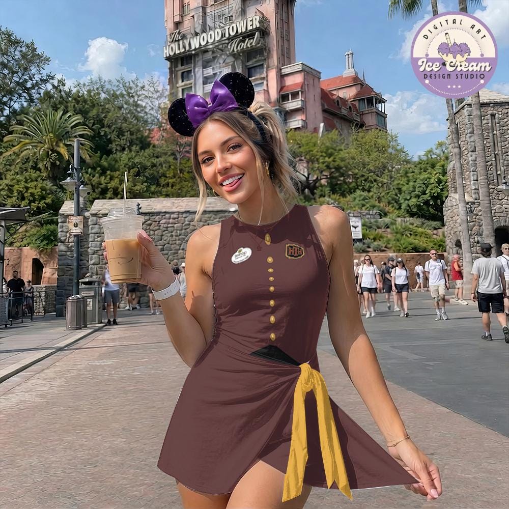 The Twilight Zone Tower of Terror Disney Hollywood Studios Costume Wrap Skort Dress, Hollywood Tower Hotel Bellhop Halloween Tennis Dress
