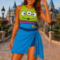Alien Toy Story Halloween Costume Wrap Skort Dress, Three Eyes Aliens Costume Dress, Toy Story Costume Women Dress, WDW Trip Gift For Her