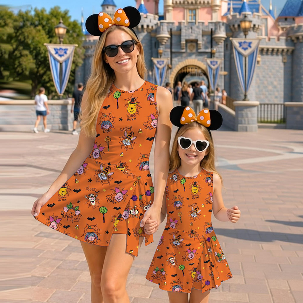 Halloween Winnie The Pooh Dress Skirt, Pooh Bear and Friends Spooky Season Costume, Disney Halloween Skort Dress, Halloween Party Skirt