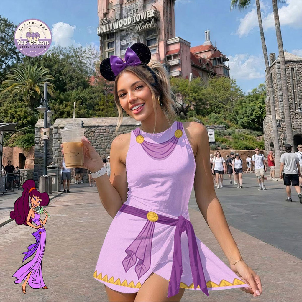Megara Princess Costume Wrap Skort Dress, Halloween Cosplay Dress, Hercules Tennis Dress, Movie Meg Inspired Dress, Party Dress Gift