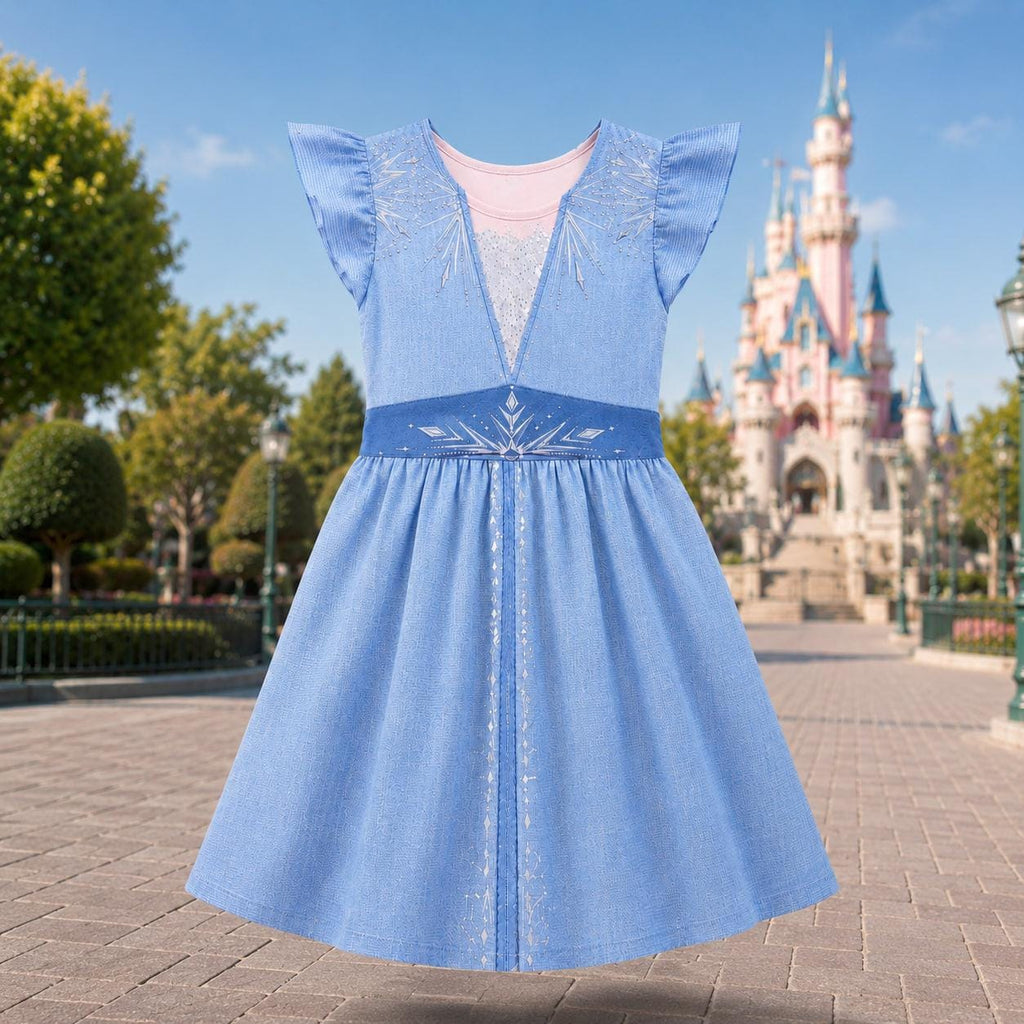 Frozen Elsa Ruffle Dress, Frozen Halloween Costume Cosplay, Elsa Princess Dress for Girls, Elsa Princess Magic Kingdom Flutter Sleeve Dress