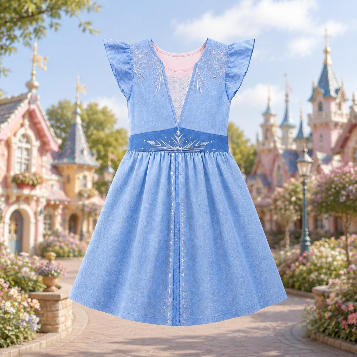 Frozen Elsa Ruffle Dress, Frozen Halloween Costume Cosplay, Elsa Princess Dress for Girls, Elsa Princess Magic Kingdom Flutter Sleeve Dress
