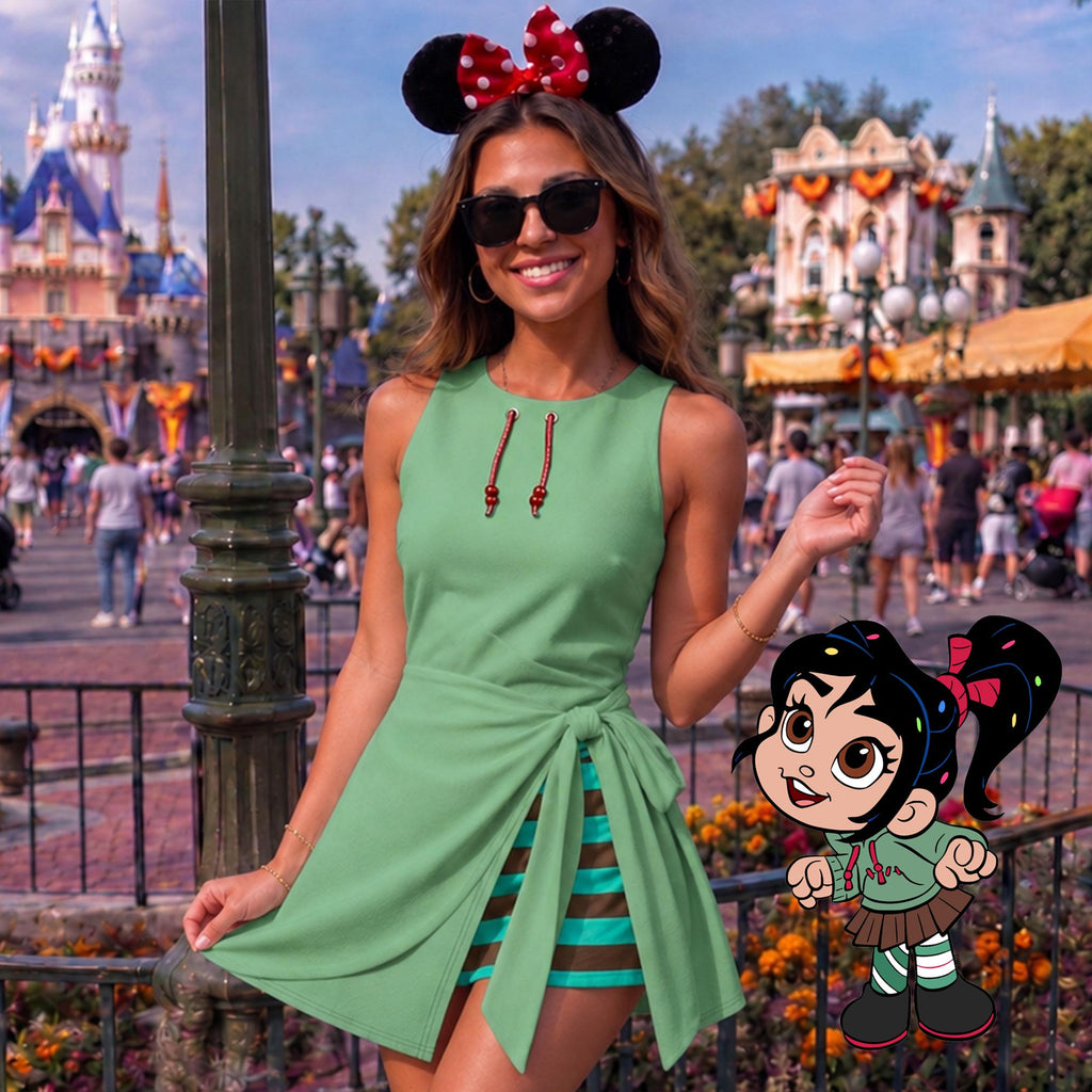 Vanellope von Schweetz Inspired Wrap Skort Dress, Mint Green Sugar Rush Princess Cosplay Dress, Theme Park Vacation Outfit,Halloween Costume