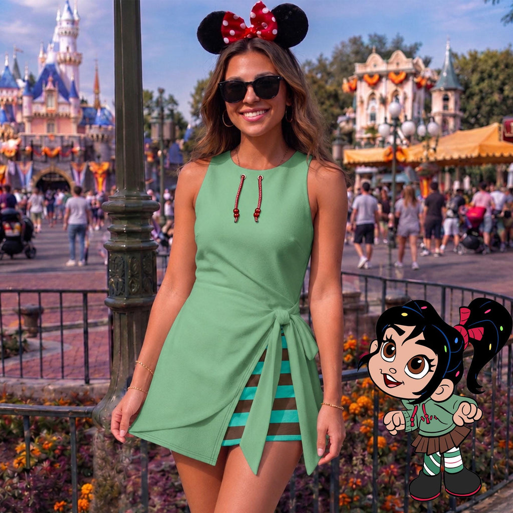 Vanellope von Schweetz Inspired Wrap Skort Dress, Mint Green Sugar Rush Princess Cosplay Dress, Theme Park Vacation Outfit,Halloween Costume