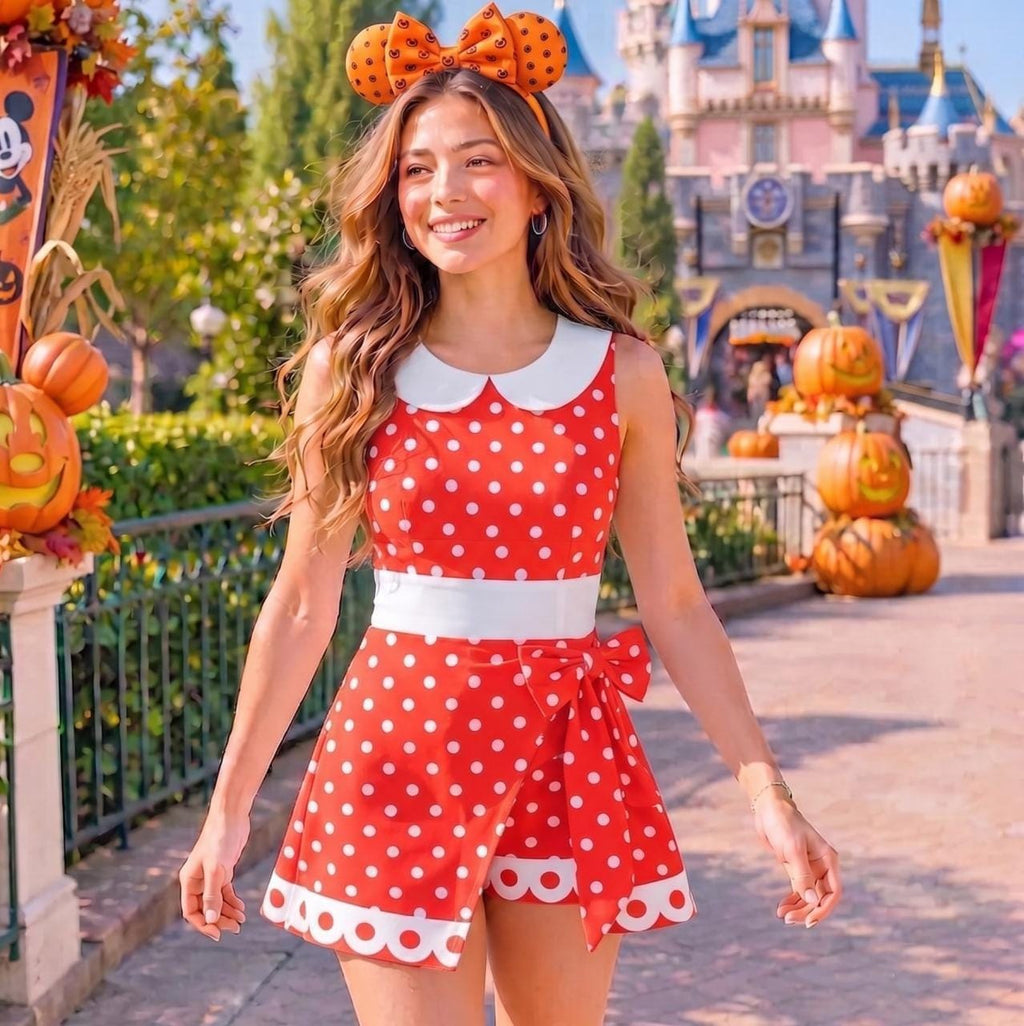 Halloween Minnie Mouse Dress Skirt, Minnie Mouse Halloween Costume Cosplay, Minnie Mouse Wrap Skort Dress for Women, Magic Kingdom Outfits