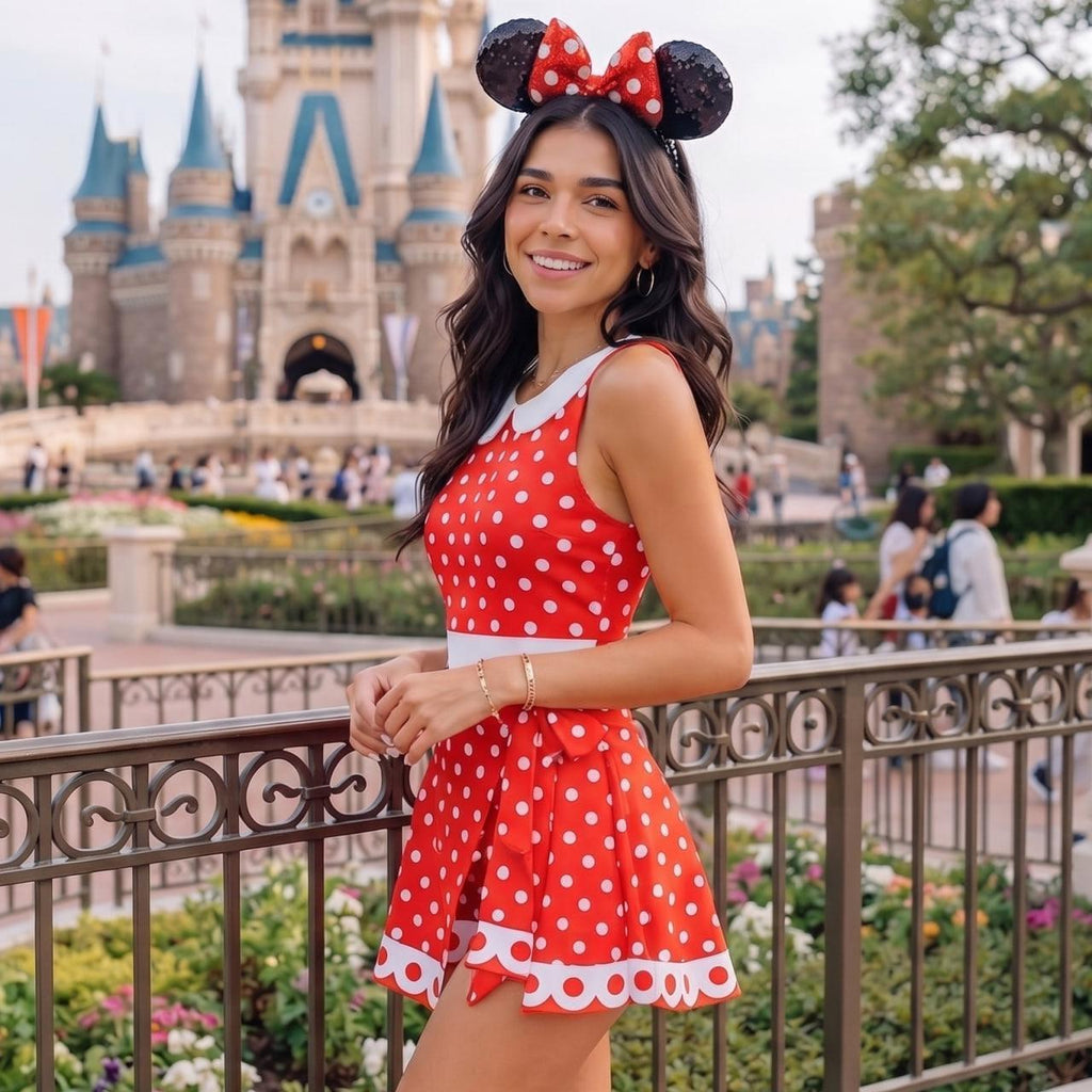 Halloween Minnie Mouse Dress Skirt, Minnie Mouse Halloween Costume Cosplay, Minnie Mouse Wrap Skort Dress for Women, Magic Kingdom Outfits
