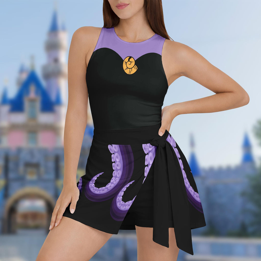 Ursula Halloween Tennis Dress Skirt, Villain Halloween Costume Cosplay Outfit, Little Mermaid Inspired Dress, Ursula Villain Dress Outfits