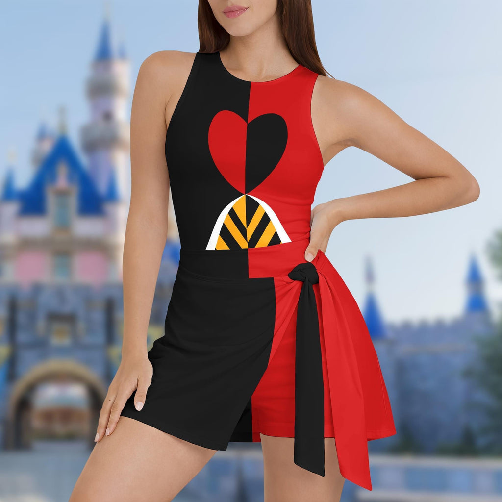 Queen Of Heart Dress Skirt, Alice In Wonderland Halloween Costume Cosplay, Villains Wrap Skort Dress for Women, Magic Kingdom Dress Outfits