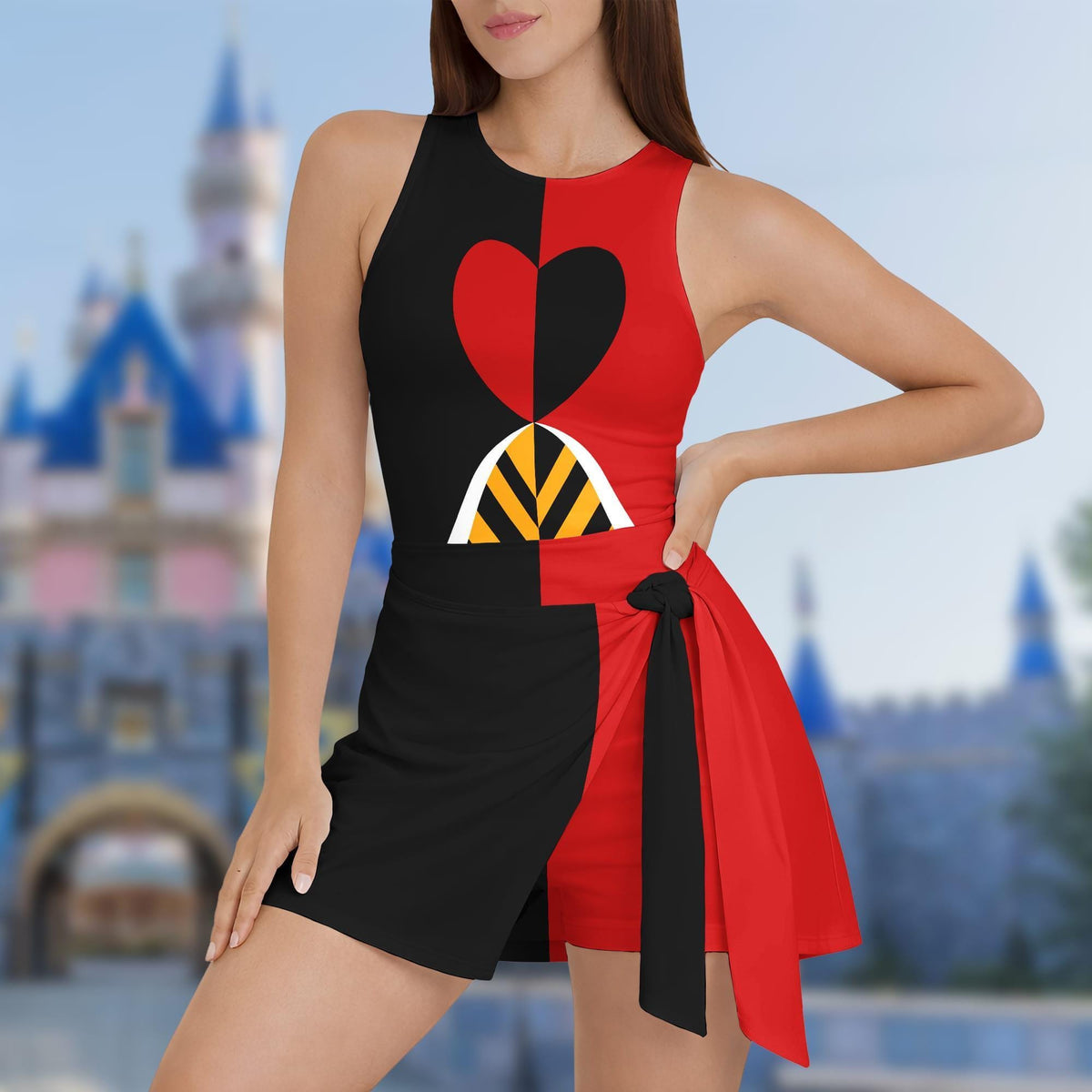 Queen Of Heart Dress Skirt, Alice In Wonderland Halloween Costume Cosplay, Villains Wrap Skort Dress for Women, Magic Kingdom Dress Outfits