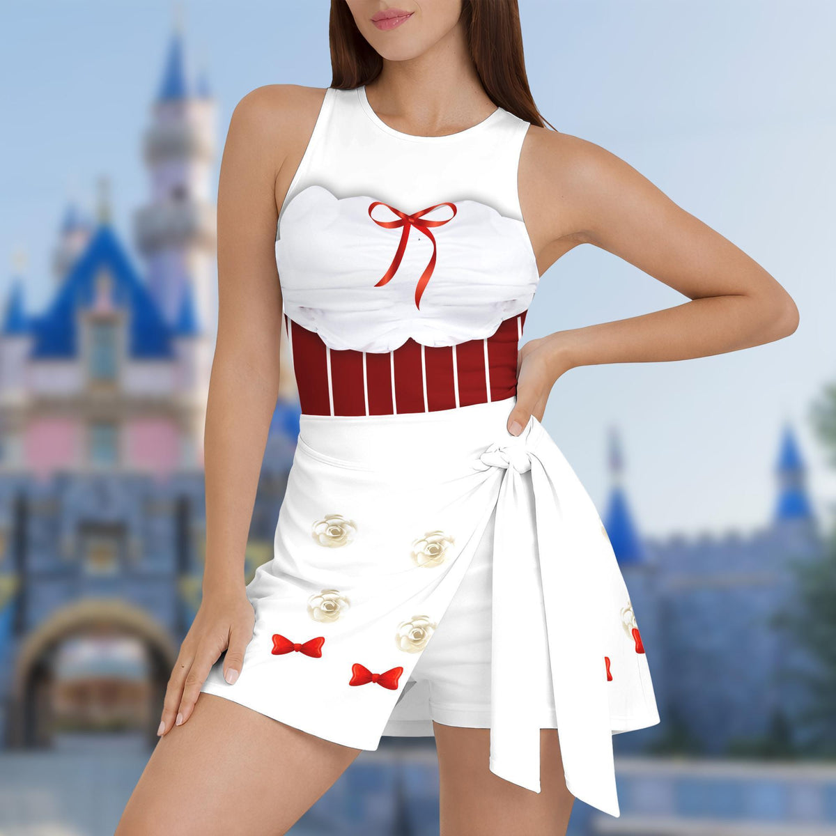 Mary Poppins Dress Skirt, Mary Poppins Halloween Costume Cosplay, Mary Poppins Wrap Skort Dress for Women, Magic Kingdom Outfits