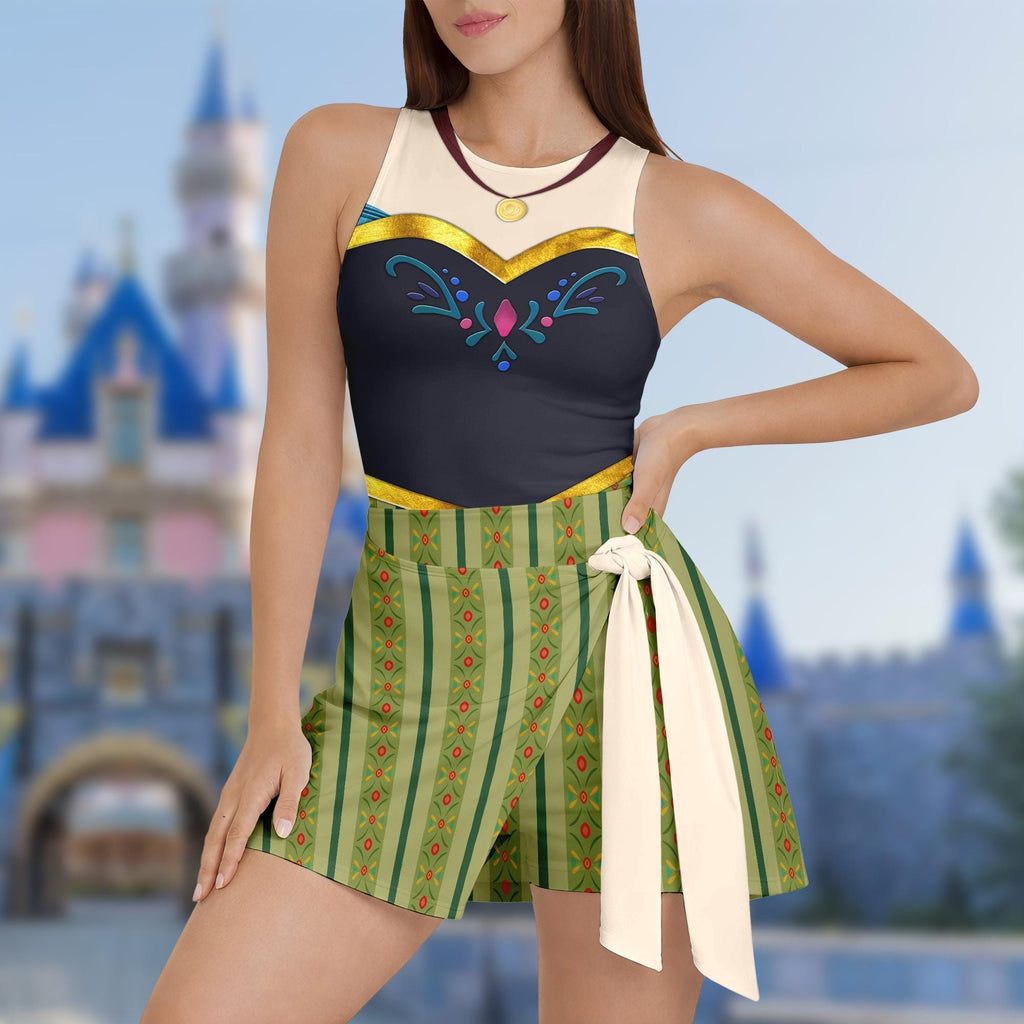 Halloween Anna Frozen Dress Skirt, Frozen Halloween Costume Cosplay, Anna Princess Wrap Skort Dress, Magic Kingdom Dress Outfits For Women