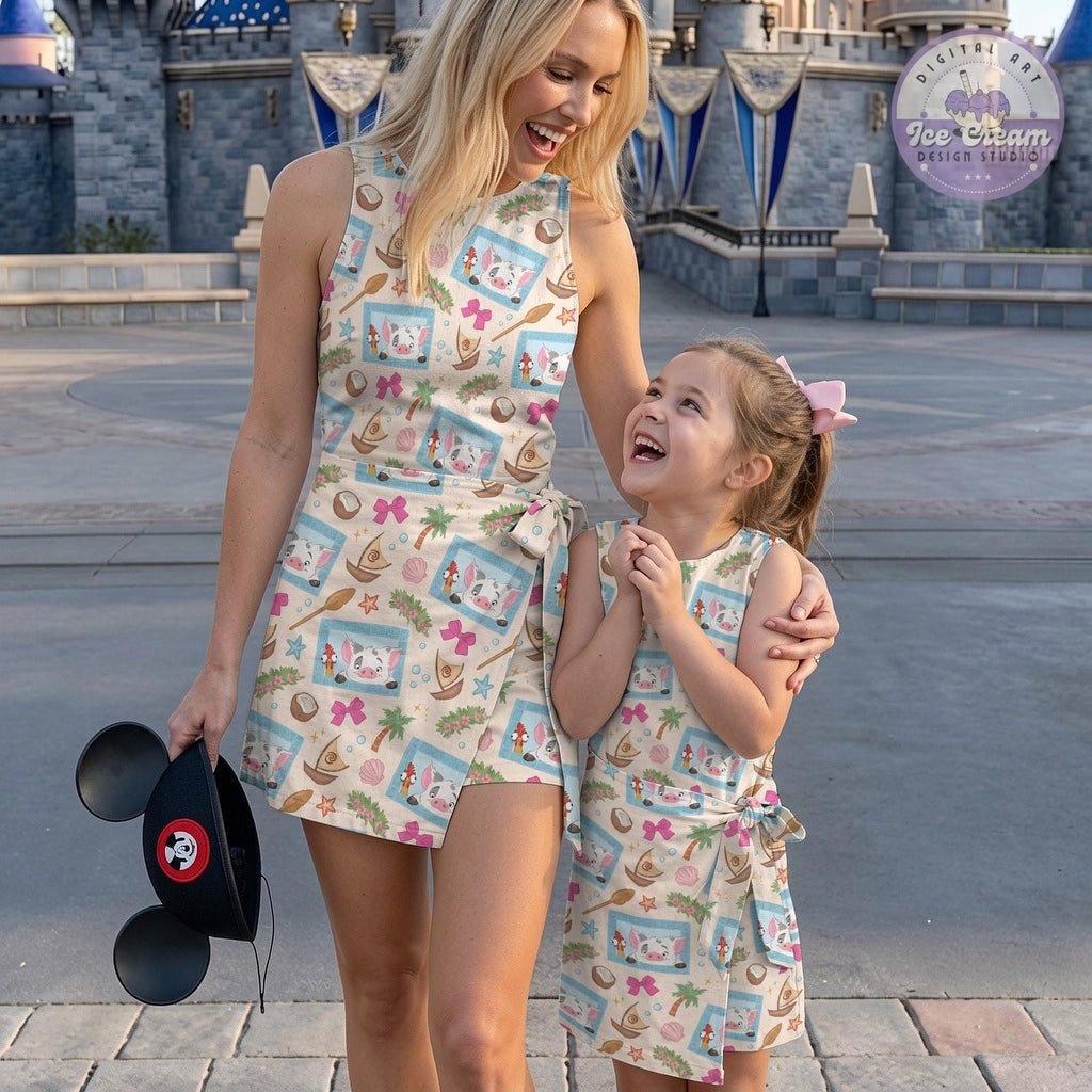 Moana Princess Pua & Hei Hei Tennis Dress, Disney Trip Costume Dress Skirt, WDW Disneyland Gift for her, Magic Kingdom Dress Skirt