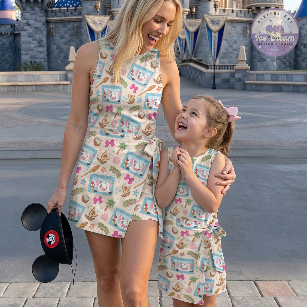 Moana Princess Pua & Hei Hei Tennis Dress, Disney Trip Costume Dress Skirt, WDW Disneyland Gift for her, Magic Kingdom Dress Skirt