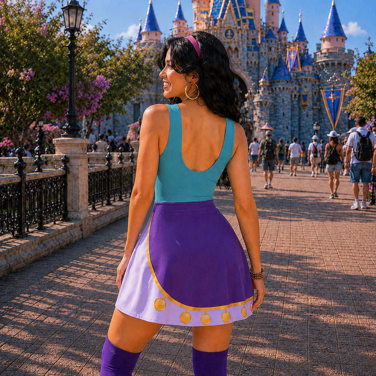 Esmeralda and Phoebus Matching Couple Outfit, Hunchback of Notre Dame Costume Wrap Skort Dress and 3D Shirt, Theme Park Vacation Gift