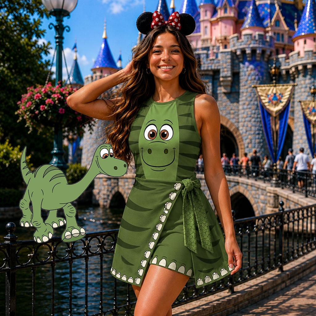 Arlo Inspired Wrap Skort Dress, Green Dinosaur Cosplay Dress, Theme Park Vacation Outfit, Halloween Costume Dress