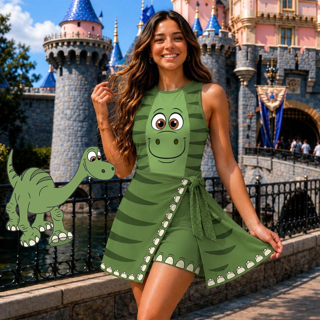 Arlo Inspired Wrap Skort Dress, Green Dinosaur Cosplay Dress, Theme Park Vacation Outfit, Halloween Costume Dress