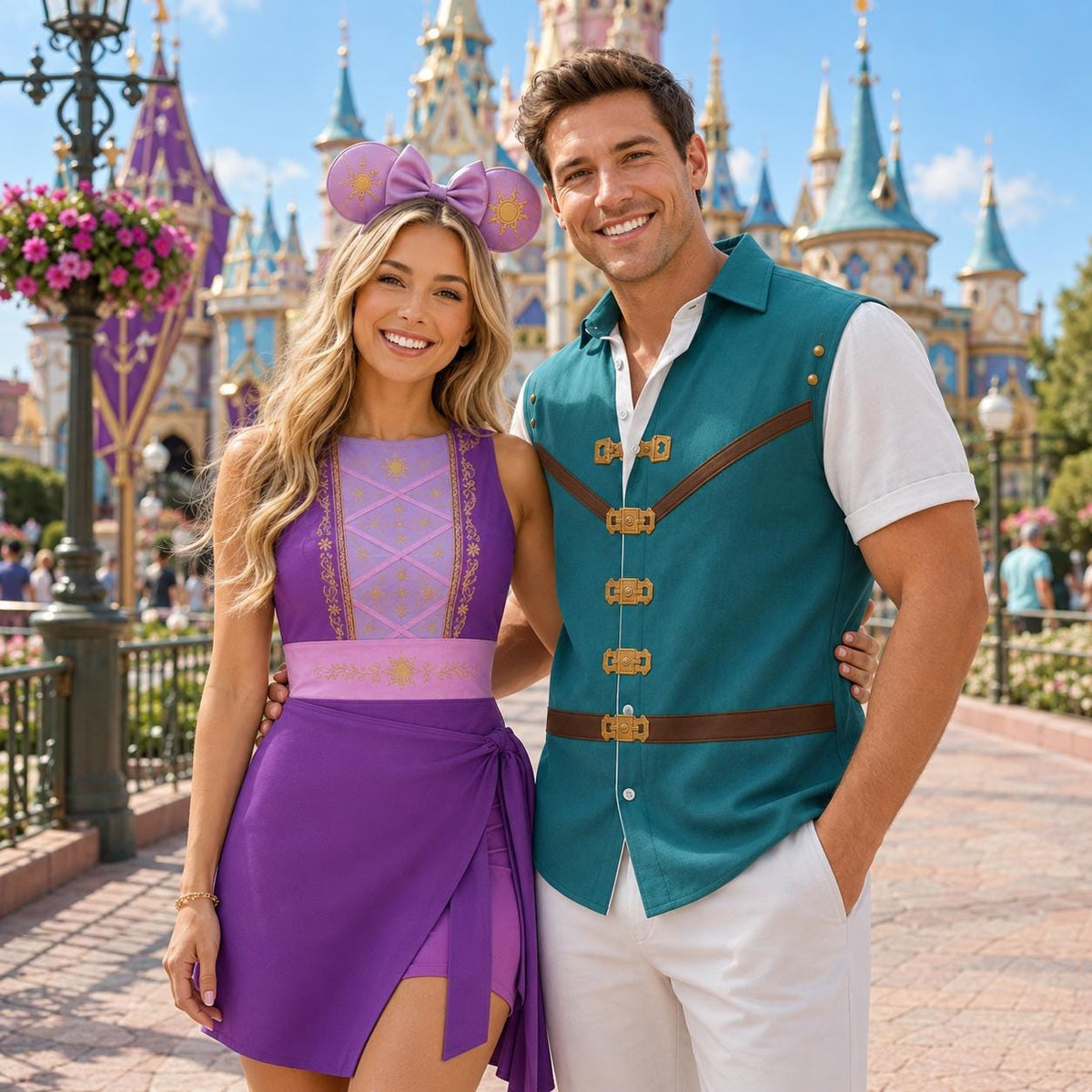 Tangled Couple Costume, Rapunzel Princess Tennis Dress Skirt, Flynn Rider Cosplay Shirt, Princess Inspired Dress, Halloween Couple Outfit