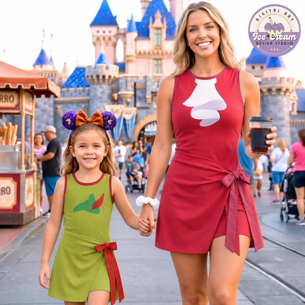 Disney Peter Pan Tennis Dress, Neverland Tinker Bell Wendy Captain Hook Lost Boys Disney Girl Trip Hallooween Women Kids Costume Dress Skirt