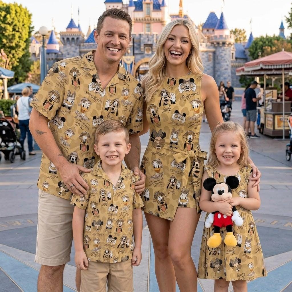 Safari Family Matching Outfits, Mickey and Friends Jungle Button Shirt, Animal Kingdom Skater Dress, Safari WDW Trip