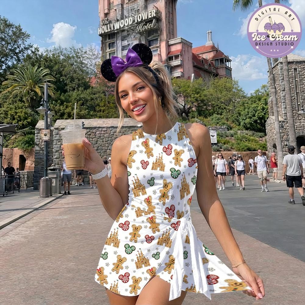 Mickey Minnie Gingerbread Disney Christmas Tennis Dress, Mickey's Very Merry Christmas Party Peppermint Snack Women Kids Costume Dress Skirt