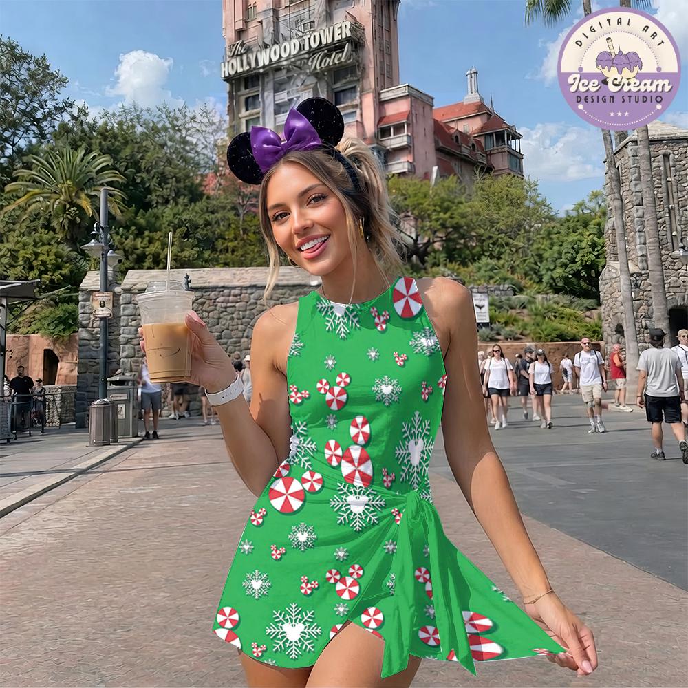 Mickey Minnie Gingerbread Disney Christmas Tennis Dress, Mickey's Very Merry Christmas Party Peppermint Snack Women Kids Costume Dress Skirt