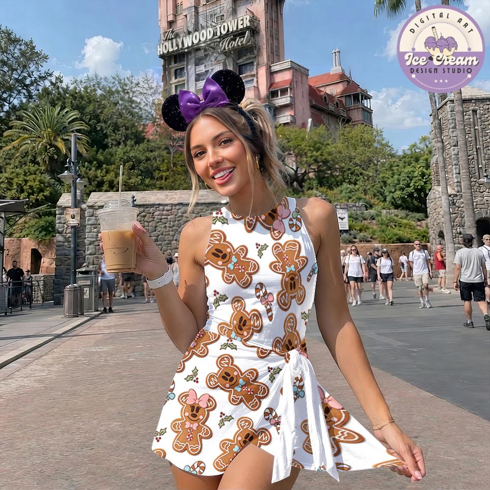 Mickey Minnie Gingerbread Disney Christmas Tennis Dress, Mickey's Very Merry Christmas Party Peppermint Snack Women Kids Costume Dress Skirt