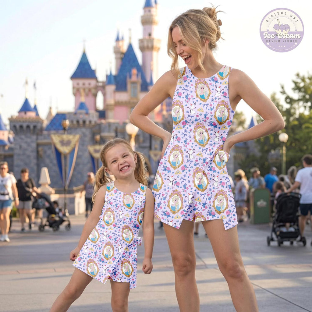 Floral Disney Elsa Princess Tennis Dress, Elsa Anna Olaf Skort, Disney Princess Costume Dress, Coquette Disney Mom and Daughter Skirt