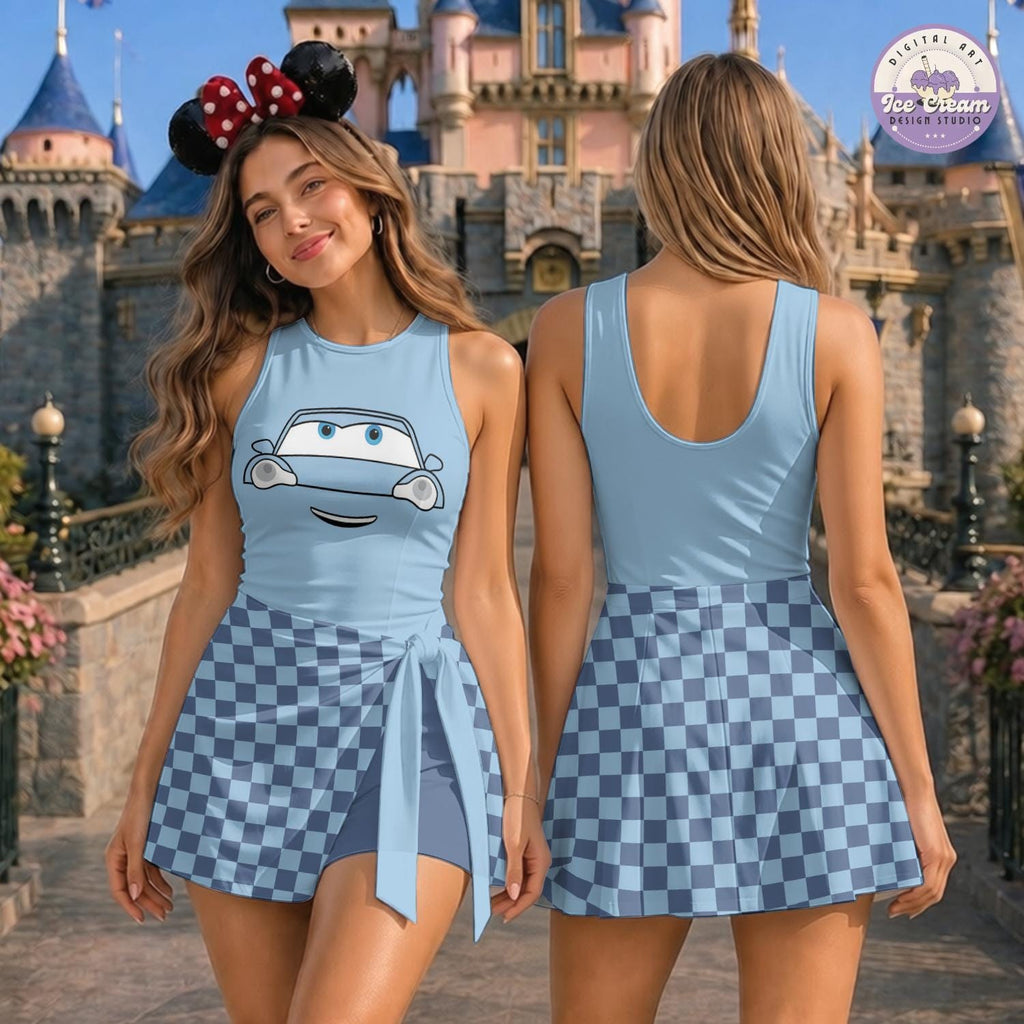 Disney Cars Characters Checkered Tennis Dress, Lightning McQueen Sally Tow Mater Skort, Girls Dress Halloween Costume Outfit, Gift for Her