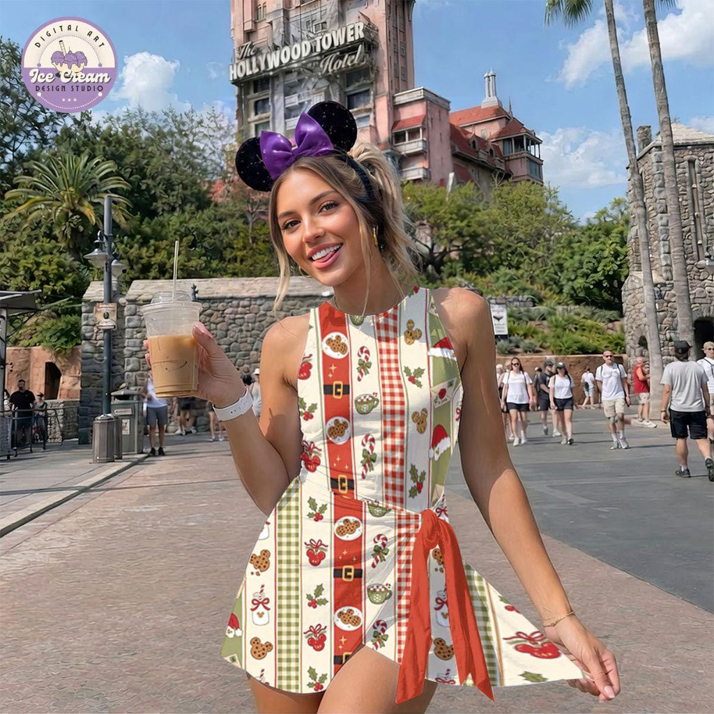 Mickey Gingerbread Christmas Tennis Dress, Magical Holiday Disneyland Outfit, Mickey Snack Xmas Pleated Skirt, Festive Winter Athletic Skirt