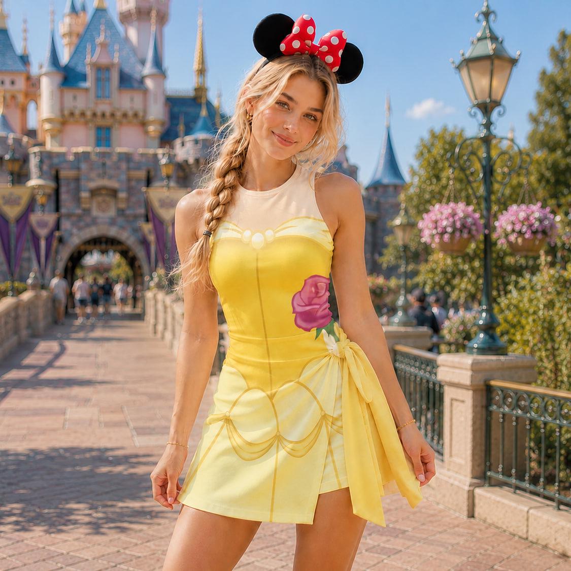 Halloween Belle Princess Wrap Skort Dress, Beauty and the Beast Dress Skirt, Belle Princess Costume Cosplay, WDW Halloween Party Outfits