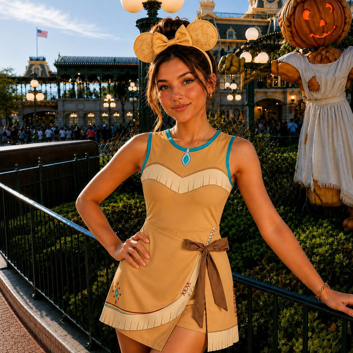 Pocahontas Princess Wrap Skort Dress, Pocahontas Halloween Costume Cosplay, Pocahontas Princess Dress for Women, Magic Kingdom Dress Outfit