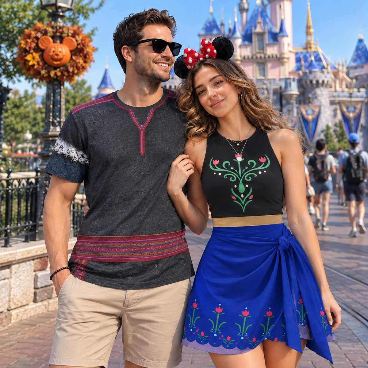 Anna Princess Cosplay Wrap Skort Dress, Frozen Kristoff Cosplay Shirt, Princess Costume Dress, Blue Snowflake Halloween Couple Trip Outfit