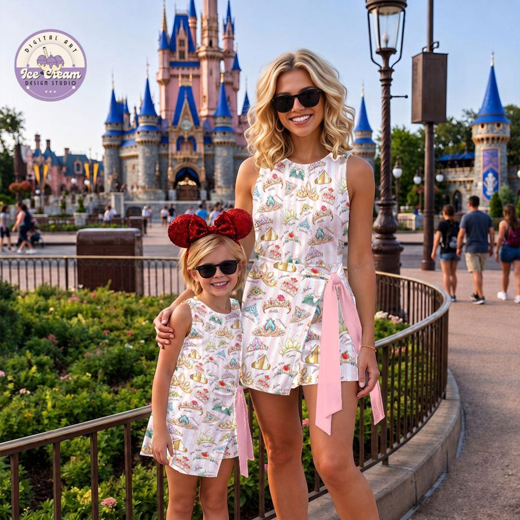 Retro Disney Princess Crown Costume Wrap Skort Dress, Princess Signatures Cosplay Dress, Striped Princess Tennis Dress, Disney Girls Trip