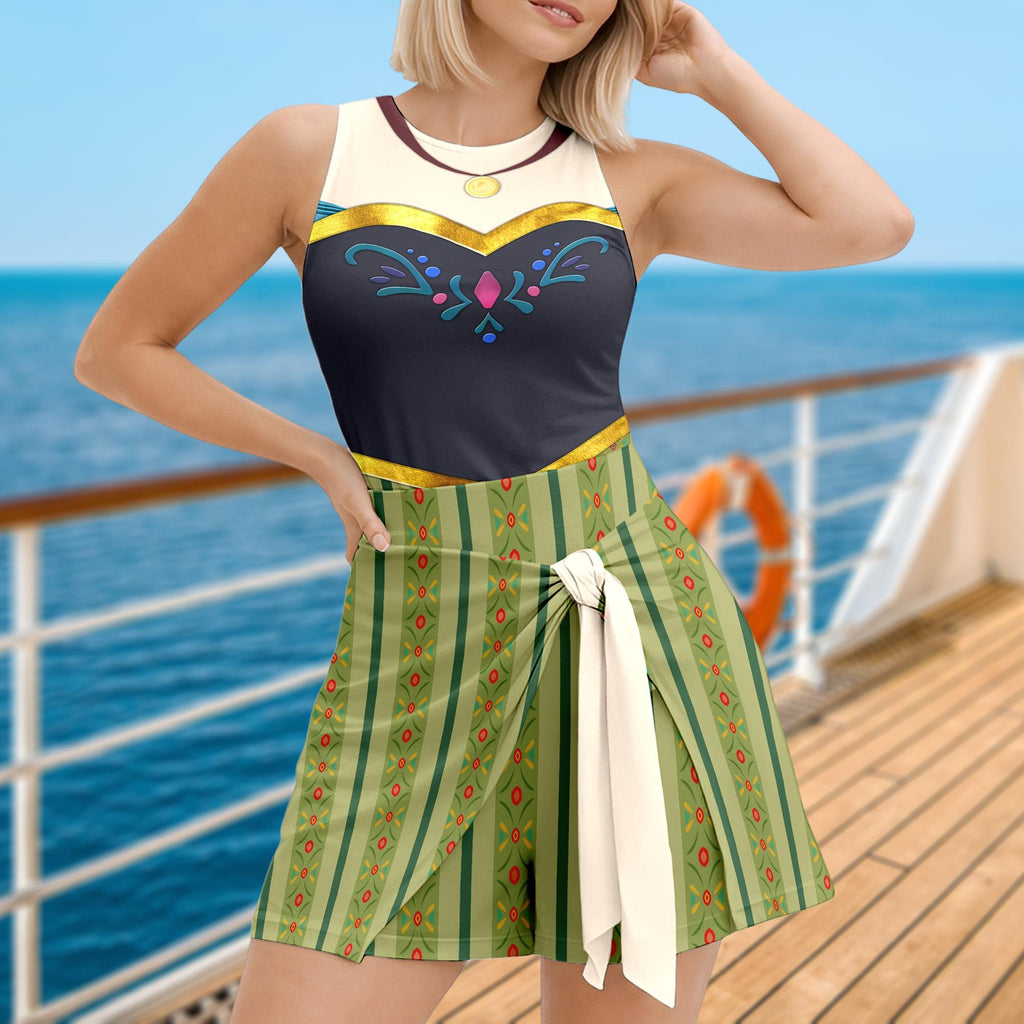 Halloween Anna Frozen Dress Skirt, Frozen Halloween Costume Cosplay, Anna Princess Wrap Skort Dress, Magic Kingdom Dress Outfits For Women