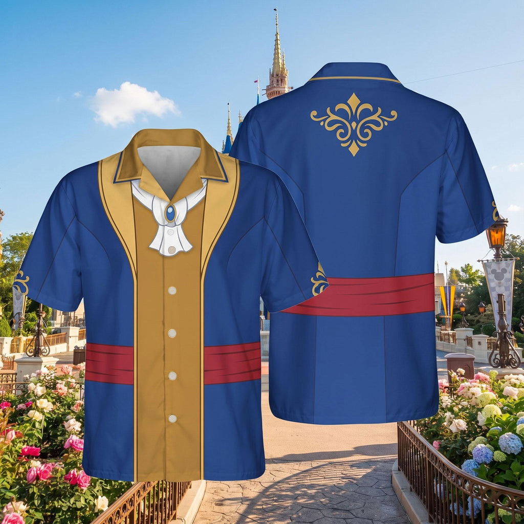 Beauty and the Beast Couples Costume, Belle Wrap Skort Dress, Beast Button Down Shirt, Park Vacation Outfit, Princess Cosplay Dress