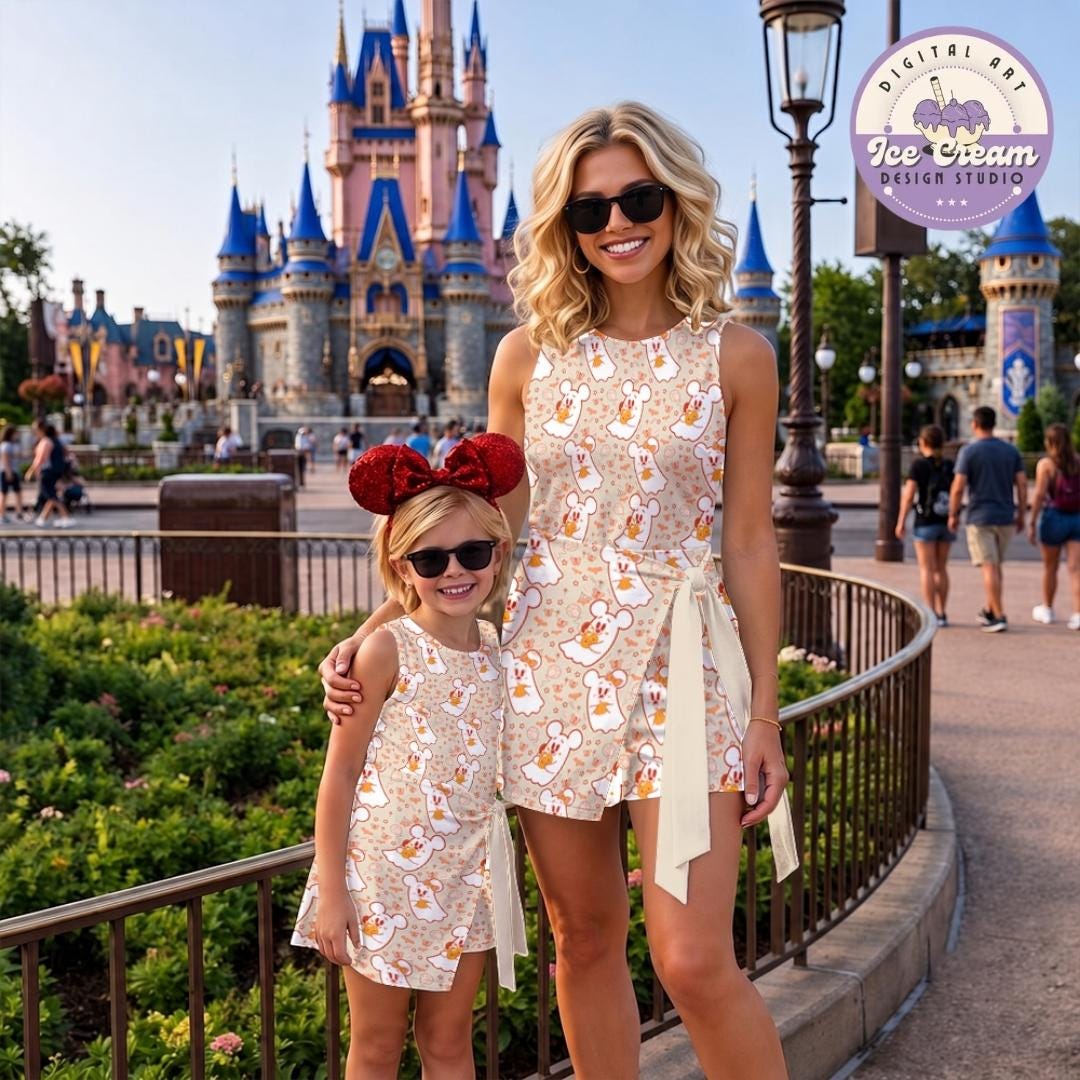 Mickey Minnie Ghost Pumpkin Disney Halloween Tennis Dress, Mickey's Not-So-Scary Halloween Party Women Kid Spooky Season Costume Dress Skirt