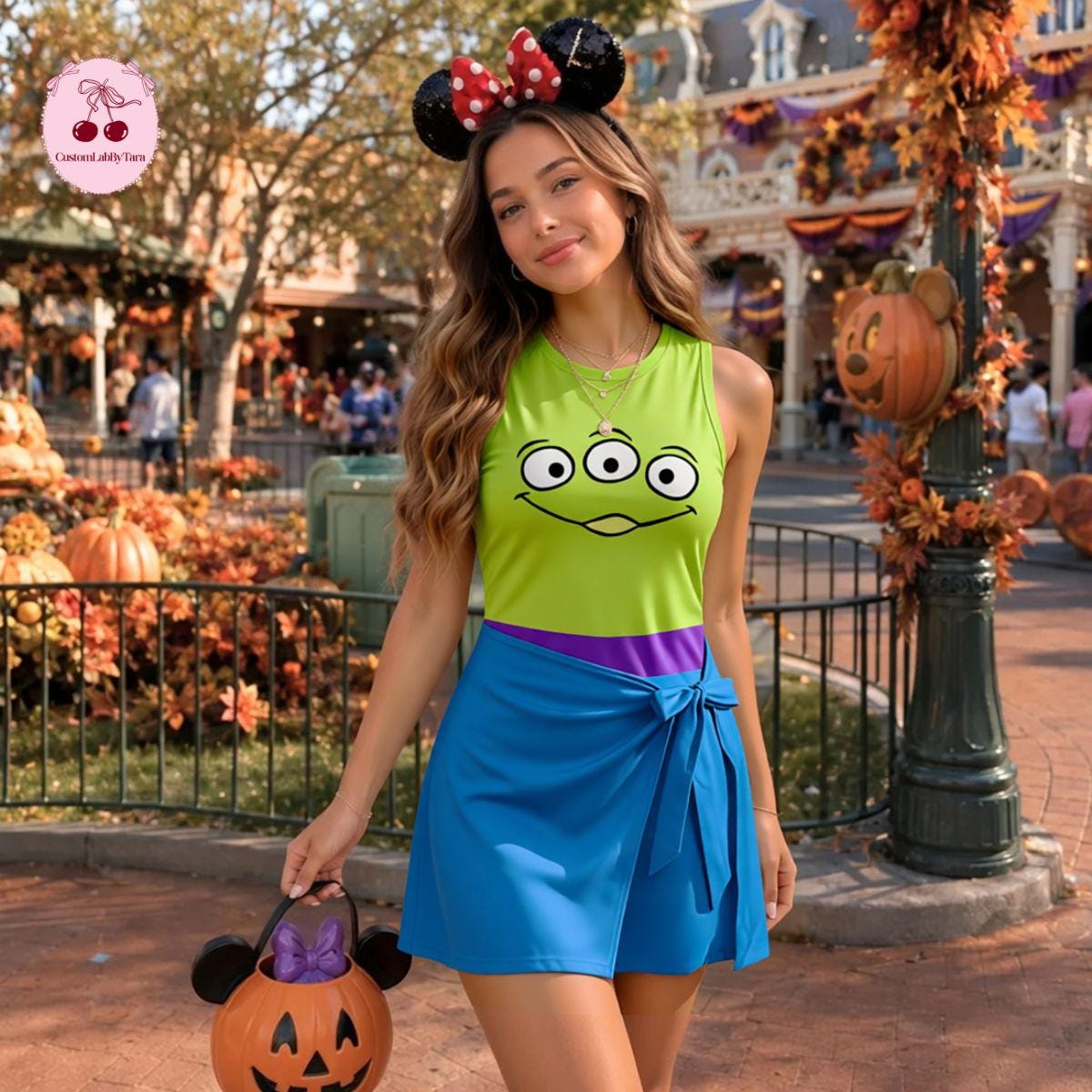 Toy Story Alien Tennis Dress, Halloween Cosplay Dress, Space Alien Inspired Outfit, Alien Face Group Dress, Pizza Planet Alien Dress