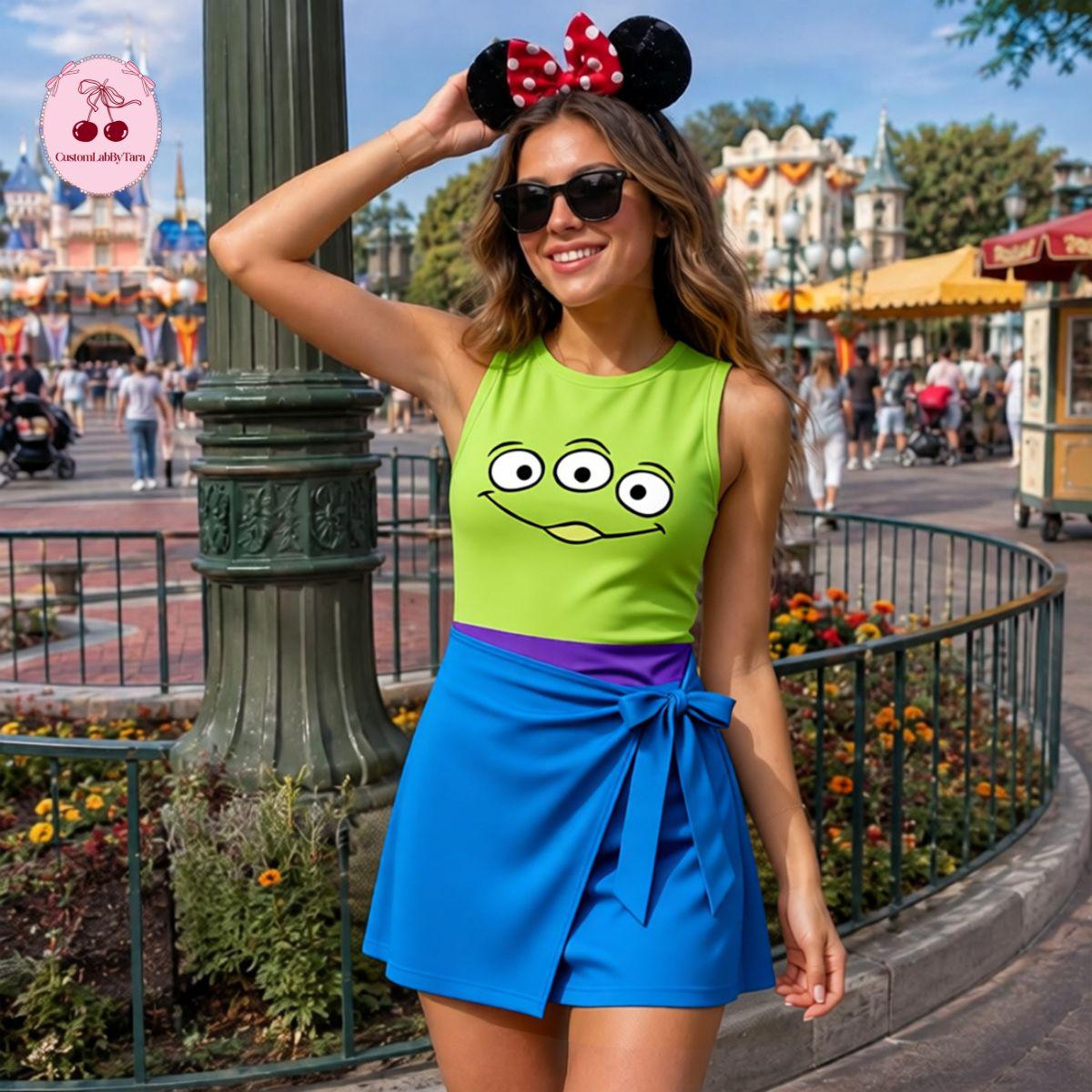 Toy Story Alien Tennis Dress, Halloween Cosplay Dress, Space Alien Inspired Outfit, Alien Face Group Dress, Pizza Planet Alien Dress