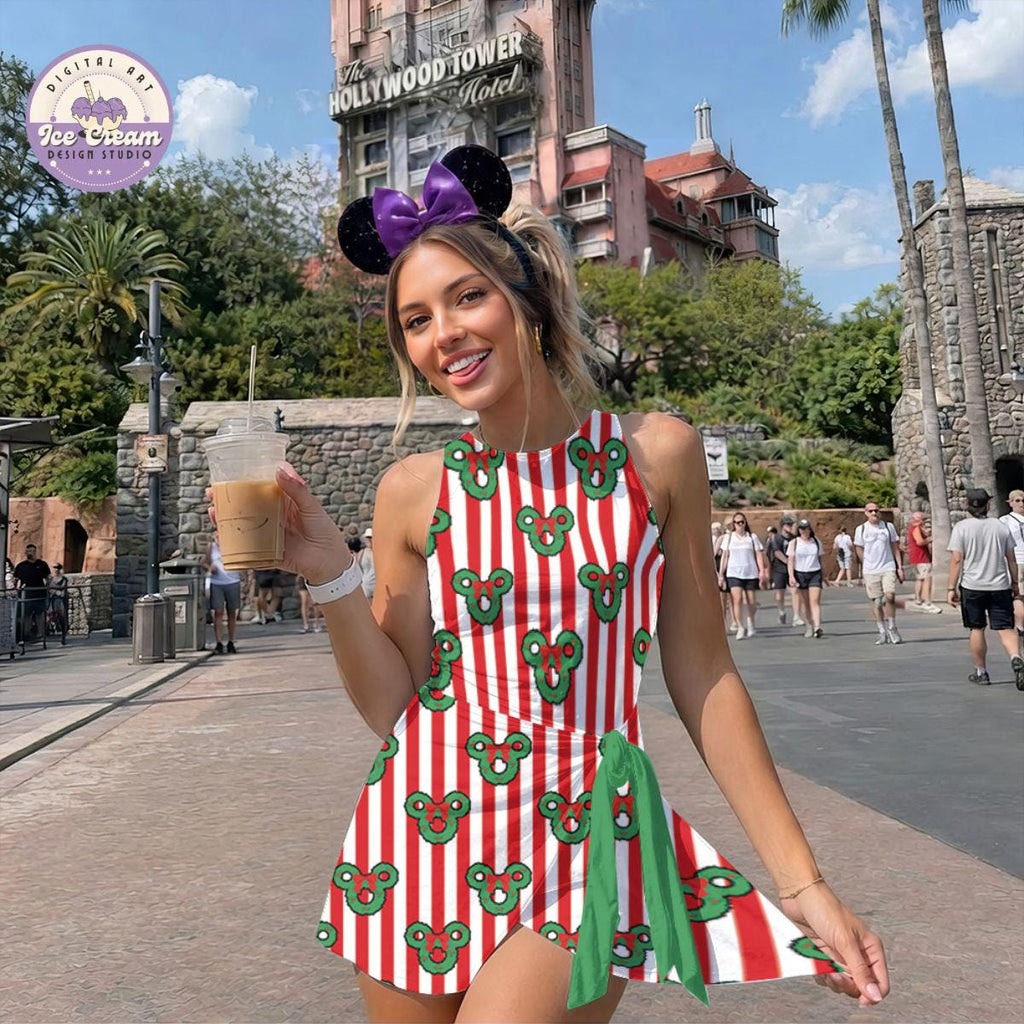 Mickey Christmas Wreath Tennis Dress, Magical Holiday Disneyland Outfit, Disney Mom and Daughter Skirt, Disney Festive Winter Athletic Skirt