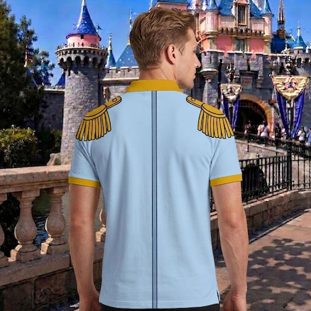 Cinderella and Prince Charming Matching Couple Outfit, Royal Princess Cosplay Polo Shirt and Wrap Skort Dress, Theme Park Vacation Gift