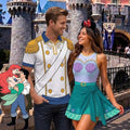 Ariel and Prince Eric Matching Couple Outfit, Little Mermaid Cosplay Polo Shirt and Wrap Skort Dress, Theme Park Vacation Gift