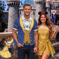 Belle and Beast Matching Couple Outfit, Beauty and the Beast Princess Cosplay Polo Shirt and Wrap Skort Dress, Theme Park Vacation Gift