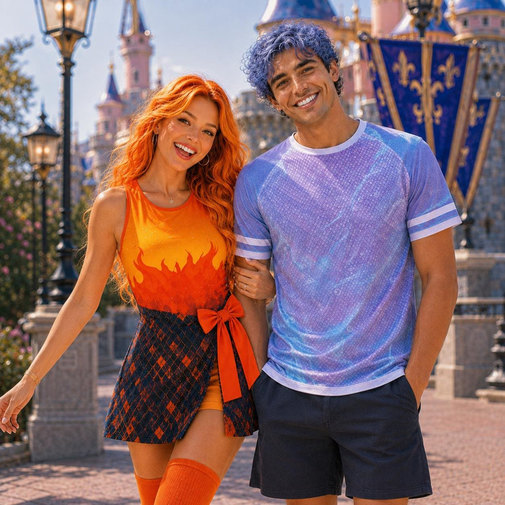 Elemental Ember Wrap Skort Dress, Wade 3D Shirt, Couples Halloween Costume, Ember and Wade Matching Outfit, Theme Park Dress