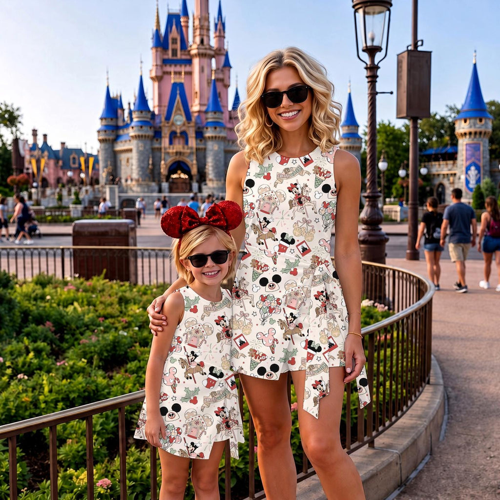 Disney Christmas Tennis Dress, Magical Holiday Snacks Disneyland Outfit, Disney Mom and Daughter Skirt, Disney Festive Winter Athletic Skirt