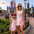 Striped Coquette Bow Disney Princess Christmas Tennis Dress, Very Merry Christmas Party Disney Xmas Lights Women Kids Costume Dress Skirt