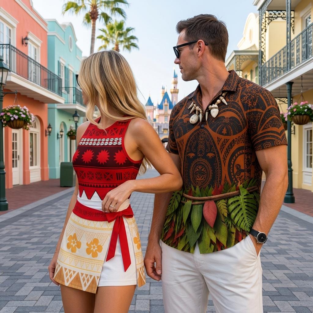 Disney Maui and Moana Costume Matching Couples Clothing, Island Princess Cosplay Dress, Maui Button Shirt, Disney Halloween Party Outfits