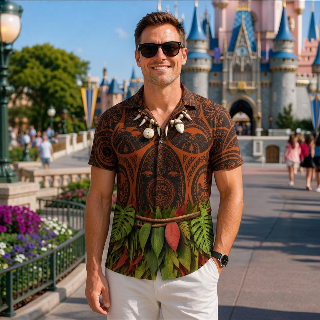 Disney Maui and Moana Costume Matching Couples Clothing, Island Princess Cosplay Dress, Maui Button Shirt, Disney Halloween Party Outfits