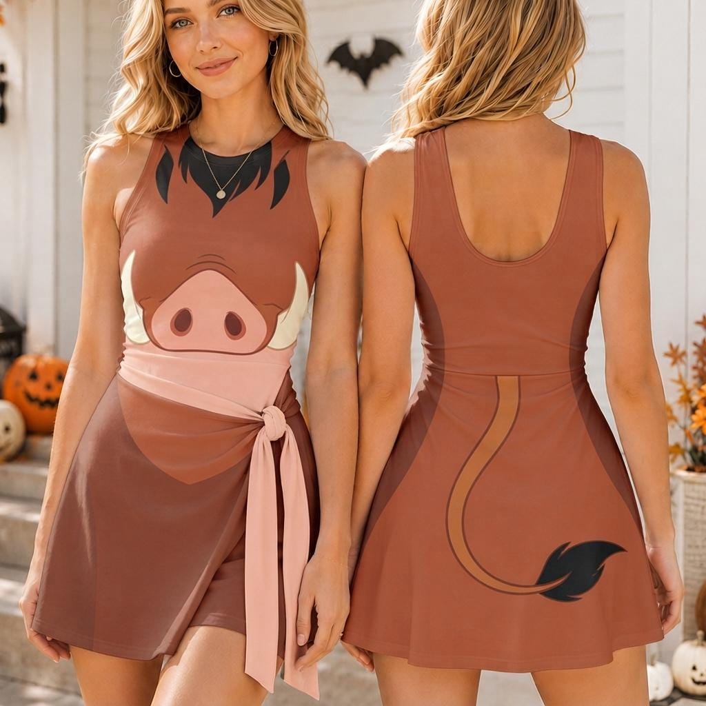 Halloween Pumbaa Costume Tennis Dress, Spooky The Lion King Pumbaa Cosplay Skort, Disney Pumbaa Activewear Pumpkin Season