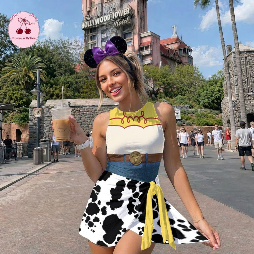 Halloween Jessie Cowgirl Costume Wrap Skort Dress, Cosplay Halloween Outfit, Cosplay Toy Story Dress, Girly Dress Disney Trip Outfit